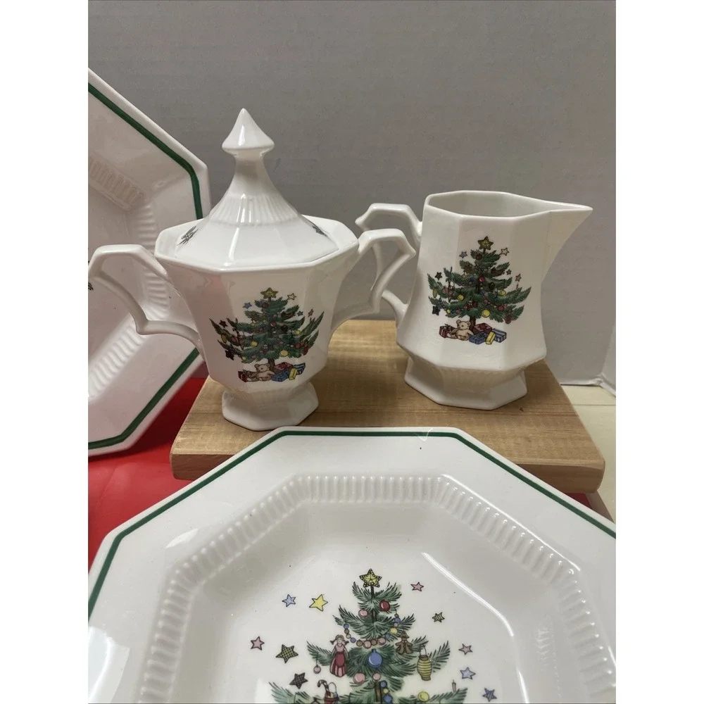 Nikko Christmastime 5pc Completer Set Oval Platter Vegetable Bowl Sugar Creamer